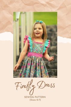 Firefly Dress sewing pattern (Sizes 0-7). The very pretty Firefly Dress has a mitred neckline, a full button back, fully enclosed double ruffles, and is best sewn with woven fabric. Flowy Dress Pattern, Firefly Dress, Party Dress Patterns, Colorful Hairstyles, Sundress Pattern, Girls Dresses Sewing, Sewing Kids Clothes, Girls Dress Sewing Patterns, Girl Dress Pattern