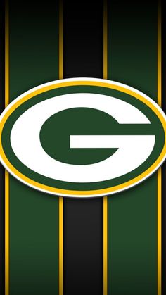 the green bay packers logo on a black and yellow striped wallpaper with horizontal stripes