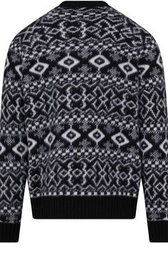 Find MONCLER Crew Neck Sweater on Editorialist. Knit sweater, round neck, long sleeve, cuffs, ribbed, geometric jacquard pattern on the front Jacquard Knit Crew Neck Outerwear, Black Jacquard Knit Crew Neck Outerwear, Black Jacquard Knit Outerwear With Crew Neck, Black Crew Neck Sweater With Fair Isle Pattern, Latest Sweater, Cotton Jumper, Grey Knit Sweater, Jacquard Pattern, Crew Neck Jumper