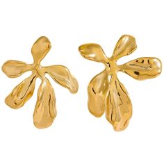 Embrace the beauty of nature with the Bloom Earrings. These captivating oversized stud earrings showcase intricate floral designs, meticulously crafted from hypoallergenic and nickel-free stainless steel, plated with luxurious 18k gold using PVD technology for a lasting shine. Whether you're attending a gala or simply want to add a touch of botanical elegance to your everyday look, the Bloom Earrings are a must-have accessory. 18k PVD Gold Plated Stainless Steel Oversized Floral Stud Design Hypoallergenic & Nickel-Free Waterproof & Tarnish Resistant Weighs 15.5 Grams Trendy Stud Earrings, Flower Earrings Gold, Steel Flowers, Floral Studs, 18k Gold Earrings, Earrings Metal, Big Flowers, Flower Plant, Flower Earrings Studs