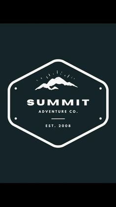 the summit adventure co logo is shown in white on a black background with an oval frame