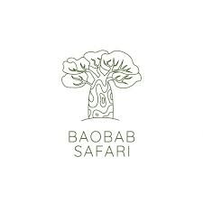 the baobab safari logo is shown in green and black on a white background