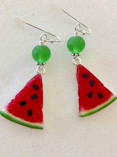 Watermelon Earrings, Red Enamel Watermelon Charm, Lampwork Earrings, Summer Earrings, Foodie, Picnic Earrings, Novelty Jewelry - Etsy Green Teardrop Jewelry For Summer, Playful Summer Dangle Jewelry, Watermelon Colored Summer Jewelry Gift, Summer Watermelon Colored Jewelry For Gift, Playful Green Earrings For Summer, Fun Red Round Jewelry, Playful Green Summer Jewelry, Summer Green Playful Jewelry, Fun Red Resin Earrings