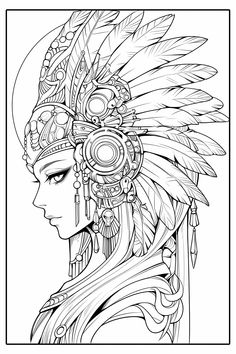 Aztec Queen, Tattoo Design Book, Cool Coloring Pages, Coloring Book Art, Cute Coloring Pages, Book Art Drawings