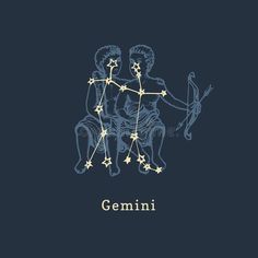 the zodiac sign with two men holding each other in their hands, against a dark blue background