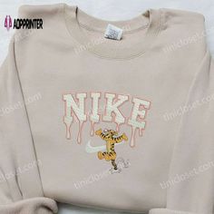 Introducing our Tigger x Nike Embroidered Sweatshirt, a must-have for all Disney and sportswear enthusiasts! Made from premium quality fabric, Nike Embroidered Sweatshirt, Nike Inspiration, Nike Inspired, Childhood Characters, Embroidered Shirts, Heart Sweatshirt, Shirt Nike, Disney Shirt, Embroidered Sweatshirt