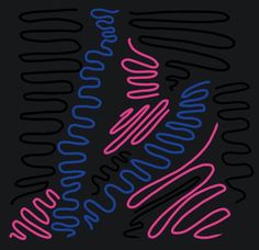 an abstract black background with pink and blue spirals