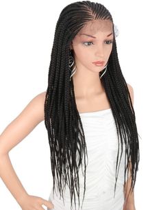 28&quot; Lace Front Cornrow Braided Wigs for Women Box Braid Wig with Baby Hair 13x6 Side Part Twist, Frontal Side Part, Braids Wigs, Flat Twist Updo, Hair For Black Women, Side Braid Hairstyles, Short Box Braids, Front Braids, Braid Wig