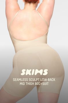 A sculpting bodysuit that sculpts silhouette, cinches waist, and smooth thighs while providing support and lift for your curves. Featuring a deep scoop back that makes it the perfect backless shapewear option. | SKIMS Low Back Mid Thigh Bodysuit | Light Neutral | Large | Seamless Sculpt Backless Shapewear, Sculpting Bodysuit, Cinched Waist, Low Back, Shapewear, Lounge Wear