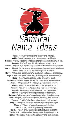 an image of samurai names and their meanings in the form of a japanese warrior on a white background