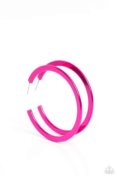 A flat, vibrant pink bar curls around the ear, creating an off-the-chart shine. Earring attaches to a standard post fitting. Hoop measures 2 1/4” in diameter. Sold as one pair of hoop earrings. Pink Bar, Orange Ring, Gray Necklace, Brown Bracelet, Curve Design, Toggle Bracelet, The Ear, Paparazzi Accessories, White Necklace