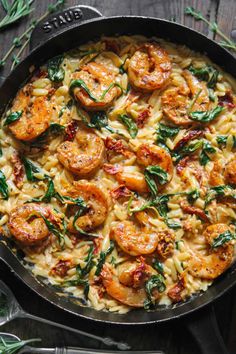 Budget-Friendly Date-Night Recipes Orzo With Spinach, Creamy Tuscan Shrimp, Shrimp And Spinach, Tuscan Shrimp, Shrimp Orzo, Creamy Shrimp, Shrimp Dinner, Shrimp Recipes For Dinner, Shrimp Recipes Easy