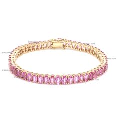 Pink sapphire oval prong set bracelet gold | Natural pink sapphire oval link tennis bracelet gold | Real pink sapphire tennis bracelet gold GEMSTONE DETAILS : ✦ Gemstone : Pimk Sapphire ✦ Gemstone Type : Natural ✦ Gemstone Size : 5x3 MM ✦ Gemstone Shape : Oval Cut ✦ Gemstone Weight : 16-22 Carats ✦ Gemstone Grade : AAA METAL DETAILS : ✦ Metal : 14K/18K Gold ✦ Metal Color : Yellow / White / Rose Gold ✦ Setting : Flush Setting ✦ Ring Box : Yes SHIPPING DETAILS : ✦ Production time : 10-12 days ✦ Delivery time : 7-8 days ✦ Expedited shipping : Available ✦ Expedited shipping service : UPS ✦ Expedited shipping time : 5 days ✦ Expedited shipping cost : 70$ CUSTOMISATION DETAILS : We can customize any piece of fine jewelry. You can simply message us on Etsy or drop a text at +91-7976097700 (WhatsA Elegant Pink Oval Link Jewelry, Tennis Bracelet Gold, Sapphire Tennis Bracelet, Flush Setting, Rainbow Sapphires, Set Bracelet, Rainbow Bracelet, Sapphire Gemstone, Bracelet Gold