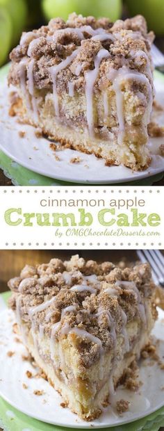 cinnamon apple crumb cake on a white plate