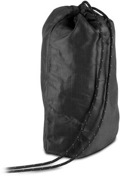 a black bag is shown on a white background and has a string attached to it