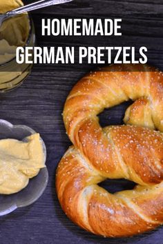 homemade german pretzels with peanut butter on the side