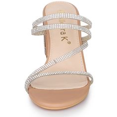 Glittering rhinestones, exclusive to women. An instep strap adorned with rhinestones, paired with a block heel on slide sandals. A stylish look with stable support, perfect for summer parties or everyday wear, effortlessly displaying elegance. Strappy Rhinestone decorative slide-style sandals for a modern block feel. They match skinny jeans, dresses, skirts, or leggings well. Your options are endless! Rhinestone Block Heel Slide Sandals, beautiful Rhinestone decoration. These sandals bring heigh Synthetic Sandals With Rhinestones And Block Heel, Block Heel Sandals With Rhinestones, Open Toe Synthetic Heels With Bling, Bling Open Toe Synthetic Heels, Bling Synthetic Open Toe Heels, Comfy Heels, Perfect Heels, Womens Chunky Heels, Block Heel Shoes