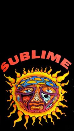 a black background with the words sublime written in red and yellow on top of it