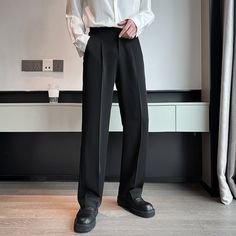 Male Wide Leg Pants, High Waisted Dress Pants Men, Formal Baggy Pants Outfit, Wide Leg Mens Pants, Cool Pants Men, Baggy Formal Pants, Wide Pants Outfit Men, Baggy Suits Men, Japanese Pants Men