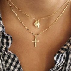 This stylish Gold Cross Charm Necklace features a beautiful Cross pendant with an intricately detailed Virgin Mary charm. Meticulously crafted with a pressed sheet of silver making it lightweight, this necklace is perfect for any special occasion. DETAILS & SIZE Finish: 18K gold plate Material: .925 sterling silver Measurements: Chain: 16" + 2" extension Lobster claw clasp Shop Necklaces for more options to layer this with! Delicate Gold Plated Silver Charm Necklaces, Delicate Silver Gold-plated Charm Necklaces, Delicate Silver Charm Necklaces Gold Plated, Dainty Silver Plated Charm Necklaces, Silver Plated Pendant Charm Necklace, Elegant Cross Necklace With Charms, Gold Cross Jewelry With Coin Pendant, Gold Sterling Silver Charm Necklace With Cross Pendant, Gold Cross Necklace With Coin Pendant