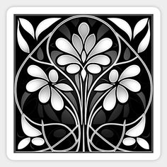 a black and white art nouveau design with flowers