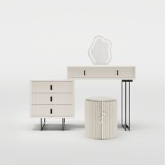 an image of a white furniture set on display