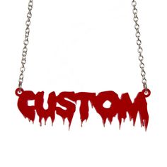 Red Personalized Trendy Necklace, Trendy Red Halloween Jewelry, Customizable Red Jewelry For Personalized Gift, Trendy Red Jewelry For Halloween, Customized Red Jewelry For Personalized Gift, Scene Kids, Laser Cut Acrylic, Black Glitter, Personalized Necklace