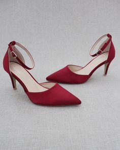 An all-time classic and elegant style evening shoe with simplicity of satin pointy toe heels and removable ankle strap. Perfect wear for bridesmaids shoes, prom shoes, holiday parties, or any other special events. Available in 10 colors. DETAILS: HEELS: 3 inches UPPER: Synthetic upper and lining MATERIALS: Manmade outsole ORIGIN: Imported Red Heels Prom, Wine Heels, Quinceanera Shoes, Bridesmaids Heels, Bridesmaids Shoes, Heels With Ankle Strap, Low Block Heel Sandal, Simple Satin, Evening Heels