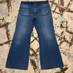 Measurements: ~35" Waist 11" Rise 30" Inseam 11" Leg Opening Great Condition, No Flaws. Just Has Some Pink Stitching On Bottom Leg. Guessing These Are From The 70s. Fitted Full-length Denim Blue Flares, Cheap Vintage Full-length Flare Jeans, Denim Blue Fitted Full-length Flares, 1970s Full Length Denim Bottoms, Stretch Denim Blue Full-length Flares, Dungaree Jeans, Thrifted Outfits, Dungarees, Mens Bottom