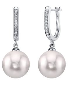 These exquisite pearl earrings feature two AA+ quality, 8.5-9.0mm Japanese Akoya cultured pearls with 'Very High' luster (please see our Akoya pearl grading page for more information). Our Akoya pearls are imported directly from the pearl farms of Japan. The mountings are comprised of approximately 2.15 grams of the finest quality 14K gold and also include 0.1 carats of SI quality diamonds. All pearl earrings are approved by our staff of GIA pearl experts and come packaged in a beautiful jewelry South Sea Pearls Earrings, Akoya Pearl Earrings, Single Pearl Necklace, White Pearl Bracelet, Mother Of Pearl Jewelry, Pearl Jewelry Wedding, White Pearl Necklace, Pearl And Diamond Earrings, Classic Earrings