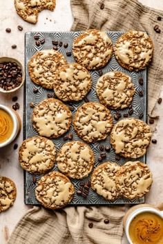 cookies and cups of coffee on a table