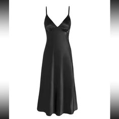 Brand New Dress For Any Occasion! Elegant Black Slip Dress For Date Night, Black Slip Dress For Formal Occasions, Black V-neck Slip Dress For Dinner, Chic Black Satin Slip Dress, Black V-neck Slip Dress For Evening, Casual Black Slip Dress For Evening, Chic Black Slip Dress For Cocktail, Elegant Black Slip Dress For Summer, Elegant Black Summer Slip Dress