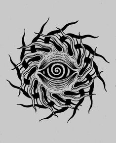 an eye in the center of a circle with branches around it, drawn by hand