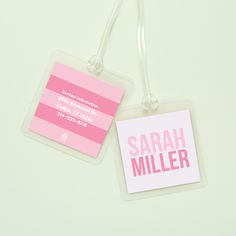 These adorable bag tags make any back pack or luggage look super cute. Personalized with your name and option for contact information on the back!Product Details:- 2.75" Square Laminated Bag TagProcessing & Ship Time:-Orders are processed between 3-5 business days.-Shipping varies between USPS & Fed Ex.*Please let us know if you need your order by a specific date______________________________________________Say hi:: hello@joycreativeshop.comConnect with us on Instagram @joycreativeshop Cheap Trendy Pink Luggage Tag, Rectangular Pink Badge Holders For Everyday Use, Personalized Rectangular Luggage Tag For School, Rectangular Luggage Tag With Id Window For Personal Use, Trendy Pink Badge Holders As Gift, Customizable Pink Luggage Tag For Travel, Customizable Rectangular Badge Holders As Gifts, White Rectangular Badge Holder For Personal Use, Trendy Pink Luggage Tag For Travel