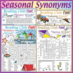 an image of seasonal syonyms crossword puzzles for adults and children to learn