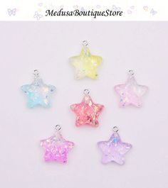 Material: Resin Qty:5Pcs Size about: 25*23mm We will combine shipping fee for you, please you buy more, will save more. Over $35 free shipping. Handmade Star Jewelry For Parties, Cute Iridescent Jewelry For Parties, Cute Iridescent Jewelry For Gift, Cute Jewelry With Star Charm For Gifts, Cute Star Charm Jewelry Gift, Cute Silver Jewelry With Star Charm, Cute Silver Star Jewelry, Cute Glitter Jewelry Gift, Multicolor Star Charm Jewelry For Party