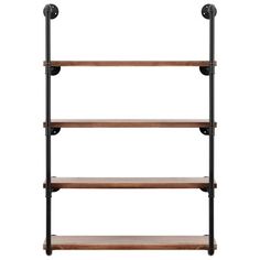 an industrial style shelving unit with three shelves and two hooks on the bottom shelf