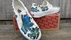 Casual Hand Painted Slip-on Custom Sneakers, Casual Hand Painted Slip-on Sneakers, Hand Painted Slip-on Casual Sneakers, Casual Custom Artwork Slip-on Sneakers, Beatles Shoes, Japanese Koi Fish, Champion Sneakers, Japanese Koi, Vans Slip On