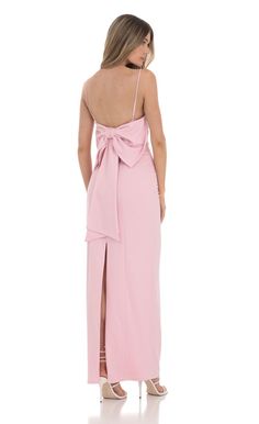 Back Bow Maxi Dress in Pink Sweet 16 Guest Dresses, Light Pink Long Dress, Light Pink Maxi Dress, Long Pink Dress, Cotillion Dresses, Light Pink Bridesmaid Dresses, Pink Bow Dress, Baby Pink Dresses, Pink Long Dress