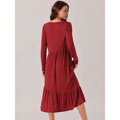 This Seta T Women's Fall Long Sleeve Dress is designed with a crewneck and a loose, pleated tiered swing midi style, complete with pockets. The dress is made from a soft and lightweight fabric blend of 95% Polyester and 5% Spandex, ensuring comfort and breathability for any season. Its classic design and effortless style make it an essential piece for any fashionista, perfect for various occasions including casual outings, shopping, dating, parties, family gatherings, office, school, vacations, Long Sleeve Dresses Fall, Long Fall Dresses, Midi Dress With Pockets, Elegant Midi Dresses, Ballet Dress, Tiered Midi Dress, Women Midi, Boho Maxi, Dress With Pockets