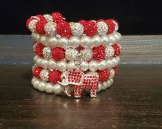 Pearl Bracelet Stack, Red and White Pearl Wrap Bracelet, Elegant Red and White Jewelry, Red and White Charm Bracelet - Etsy Red Wrap Bracelet With Round Beads For Gift, Red Hand Wrapped Wrap Bracelet Gift, Red Hand Wrapped Wrap Bracelet As Gift, Red Hand Wrapped Wrap Bracelet With Round Beads, Gift Red Hand Wrapped Wrap Bracelet, Red Wrap Bracelet With Round Beads, Red Adjustable Stacked Bracelets, Pearl Bracelet Stack, Hand-strung Red Pearl Beaded Bracelets As Gifts