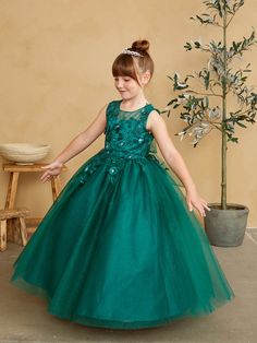 Girls Glitter Tulle Communion Flower Girl Pageant Dress 3D Floral Bodice Flowers With Beads, Tulle Bodice, Celine Dress, Girls Communion Dresses, Girls Ball Gown, Flower Girl Wedding, Christening Outfit, Girls Pageant Dresses, Christening Dress