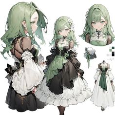 an anime character with green hair and white dress