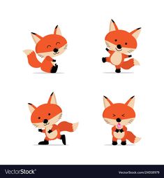 a set of cute foxes in different poses