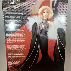 an advertisement for barbie's new fashion line, featuring a woman in black and white