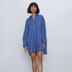 Nwt Zara Oversized Shirt Dress Blue Small Pit2pit: 26" Length: 34" New With Tags. Denim Shirt Dress, Oversized Fit, Long Sleeves With Button Cuffs, Shirttail Hem, Front Pockets, Full Button Down, Mini Length, Drop Shoulder 0492 Tags: Zara, Anthropologie, Revolve, Urban Outfitters, Casual, Comfort, Comfortwear, Trendy, Menswear, Earthy, Organic Zara Embroidered Dress, Tulle Dress Long, Long Sleeve Denim Dress, Zara Printed Dress, Zara Fall, Long Sleeve Collared Dress, Long Sleeve Velvet Dress, Ribbed Maxi Dress, Oversized Shirt Dress