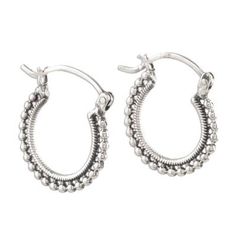 Ropelike hoops of sterling silver are ornamented by brightly polished silver beads in this design from Neetu Barathi in India. The earrings are perfect for everyday wear but still eye-catching enough for a special occasion. Silver Beaded Hoop Earrings In Sterling Silver, Silver Sterling Beaded Hoop Earrings, Silver Beaded Sterling Silver Hoop Earrings, Silver Round Beads Earrings For Festival, Silver Bohemian Hoop Earrings With Round Beads, Bohemian Beaded Hoop Earrings In Sterling Silver, Silver Round Beaded Earrings For Festivals, Silver Beaded Hoop Earrings For Festival, Silver Beaded Round Hoop Earrings