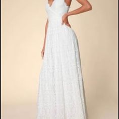 Beautiful White Maxi Dress From Lulus. Never Worn And Still With Tag. Color : White Small Retail At $130 Green Lace Maxi Dress, Debut Theme, Eyelash Lace Dress, Unending Love, Romantic Maxi Dress, Lulus Maxi Dress, White Lace Maxi Dress, Cute White Dress, White Lace Maxi