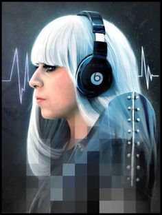 a woman with white hair wearing headphones