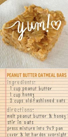 a recipe for peanut butter oatmeal bars